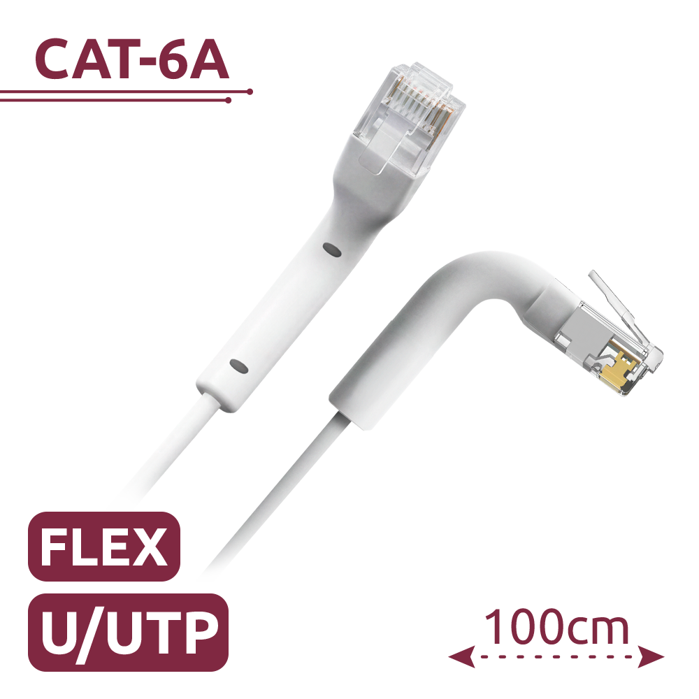 (UTP6A-FLEX-1W) Câble UTP flexible - Ethernet - Connecteurs RJ45 - Catégorie 6A - 1 m - Couleur blanche