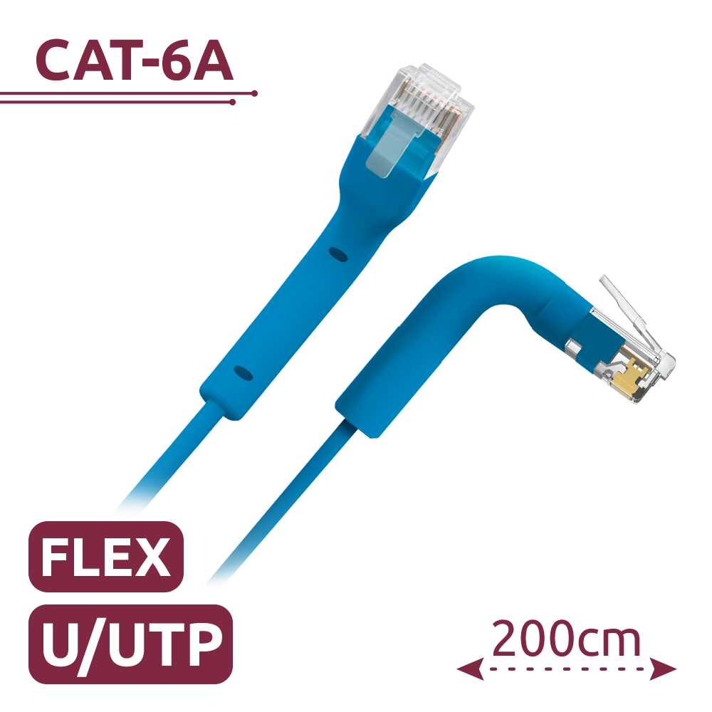 (UTP6A-FLEX-2B) Câble UTP flexible - Ethernet - Connecteurs RJ45 - Catégorie 6A - 2 m - Couleur bleu