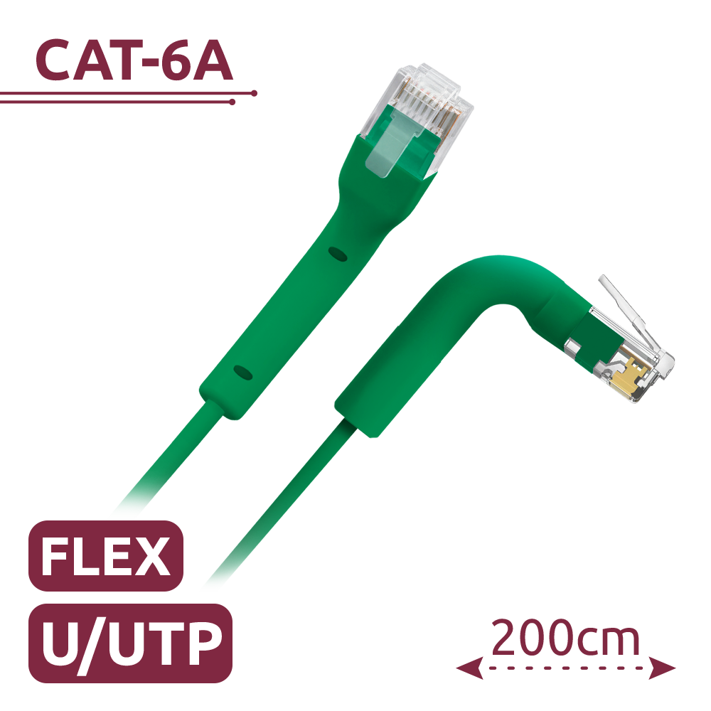 [UTP6A-FLEX-2G] (UTP6A-FLEX-2G) Câble UTP flexible - Ethernet - Connecteurs RJ45 - Catégorie 6A - 2 m - Couleur verte
