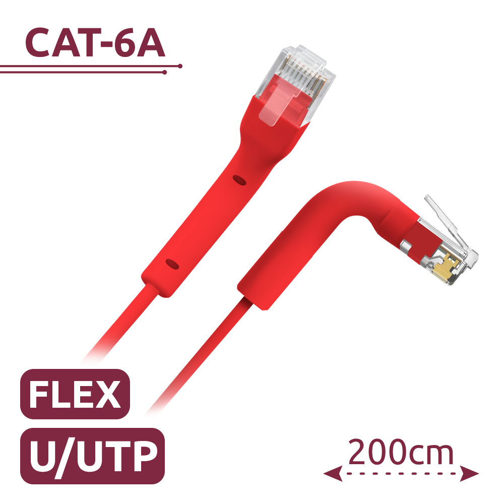 (UTP6A-FLEX-2R) Câble UTP flexible - Ethernet - Connecteurs RJ45 - Catégorie 6A - 2 m - Couleur rouge