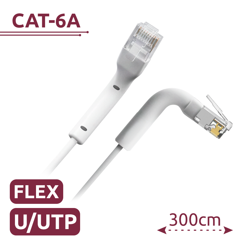 (UTP6A-FLEX-3W) Câble UTP flexible - Ethernet - Connecteurs RJ45 - Catégorie 6A - 3 m - Couleur blanche