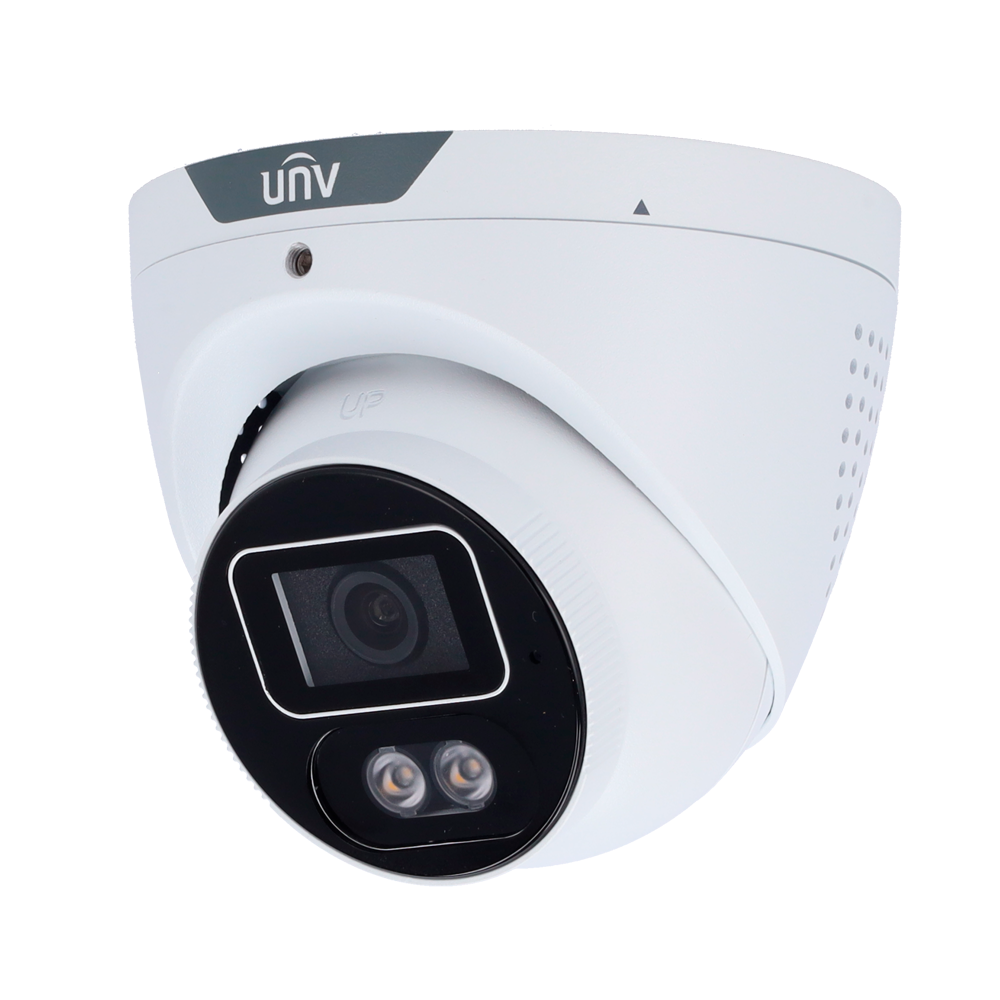 (UV-IPC3614SB-ADF40KMC-I1) Cámara Turret IP Uniview - Gama Prime - 4 MP | Lente 4 mm | microSD 512 GB - IR 30m | Luz blanca 30 m | WDR 130 dB  - Tri Guard | Wise-ISP - PoE | SIP | UMD | IP67 | Conteo de personas - MIC | Altavoz | Luz disuasoria | Alarmas