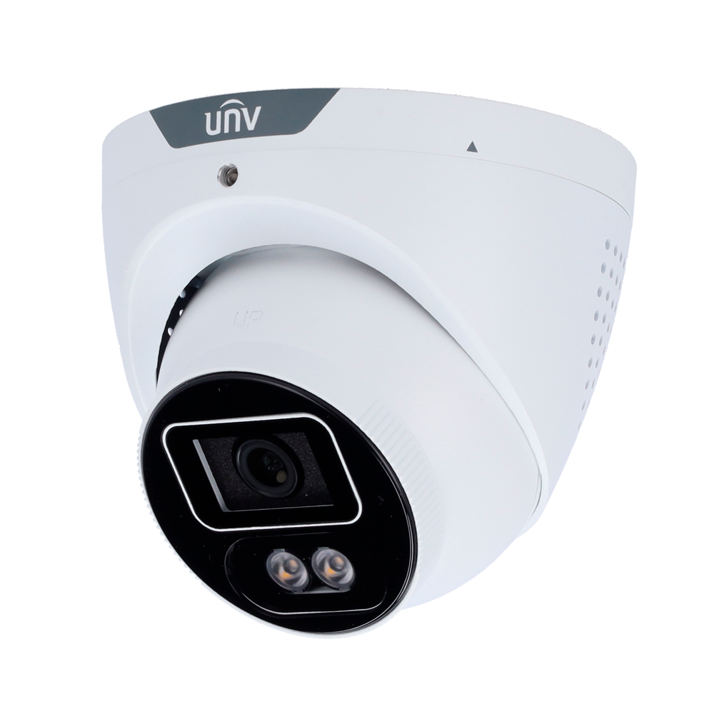 (UV-IPC3618SB-ADF40KMC-I1) Cámara Turret IP Uniview - Gama Prime - 8 MP | Lente 4 mm | microSD 512 GB - IR 30m | Luz blanca 30 m | WDR 130 dB  - Tri Guard | Wise-ISP - PoE | SIP | UMD | IP67 | Conteo de personas - MIC | Altavoz | Luz disuasoria | Alarmas