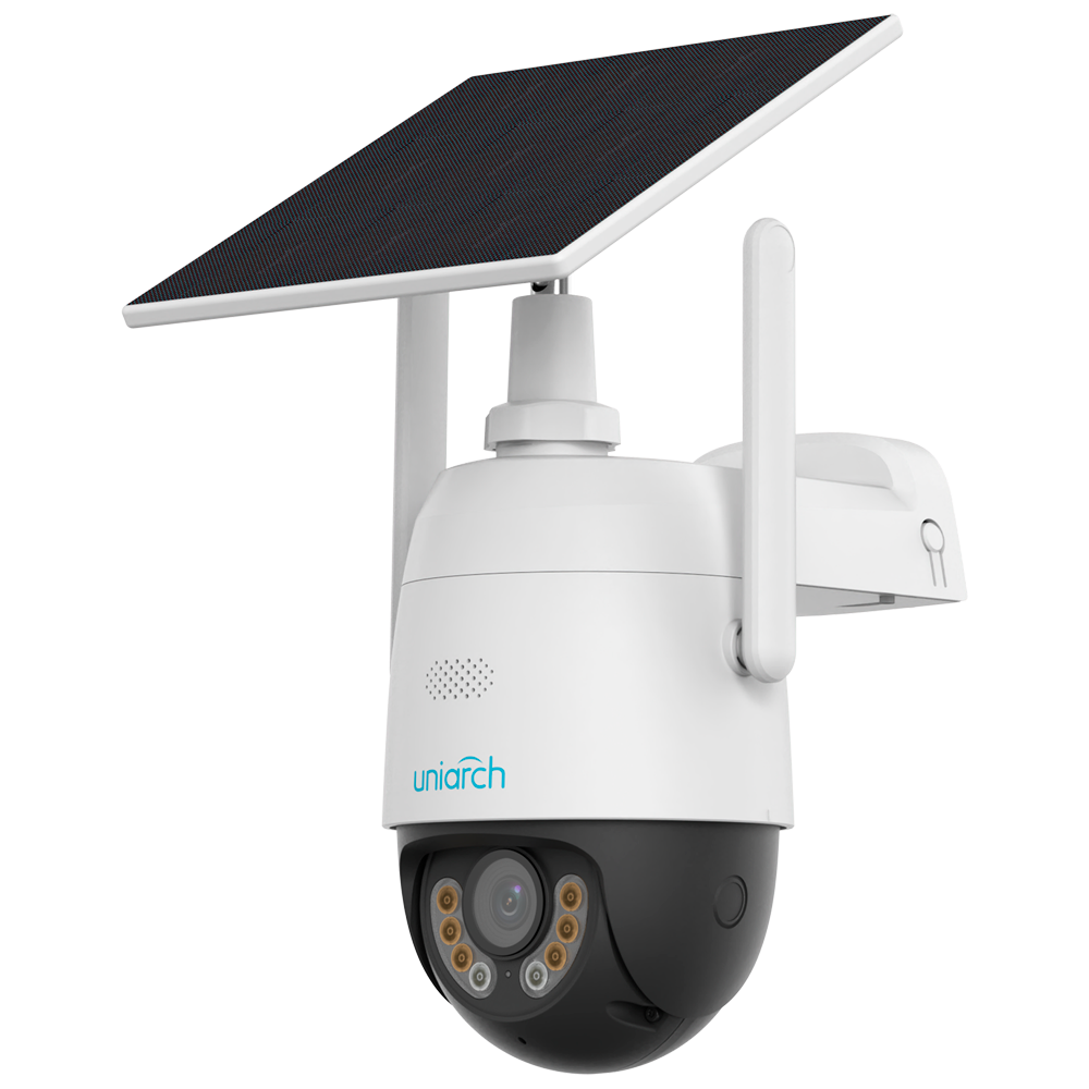 (UV-UHO-P2G-M3F4D-EU) Cámara Domo IP - Gama Uniarch  - 3 MP | Lente 4 mm | microSD 512 GB - Luz blanca 30 m | IR 30 m  - 4G | Batería solar | AOV | UMD - Mic | Altavoz | IP66