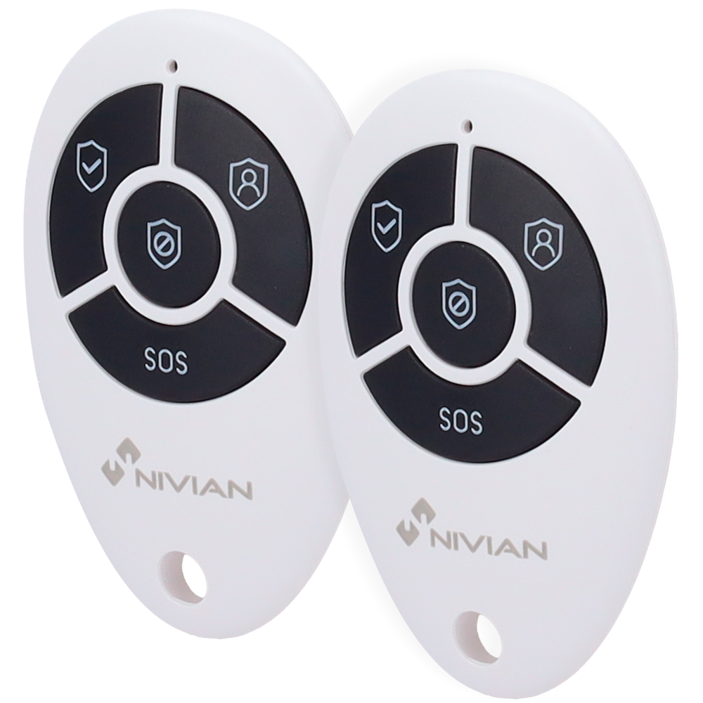 (2XNVS-REMOTECONTROL) Nivian Smart - Télécommande - Armé, désarmé, armé partiel et panique - Indicateur LED - Sans fil 433MHz - Compatible avec la centrale d'alarme Nivian Smart