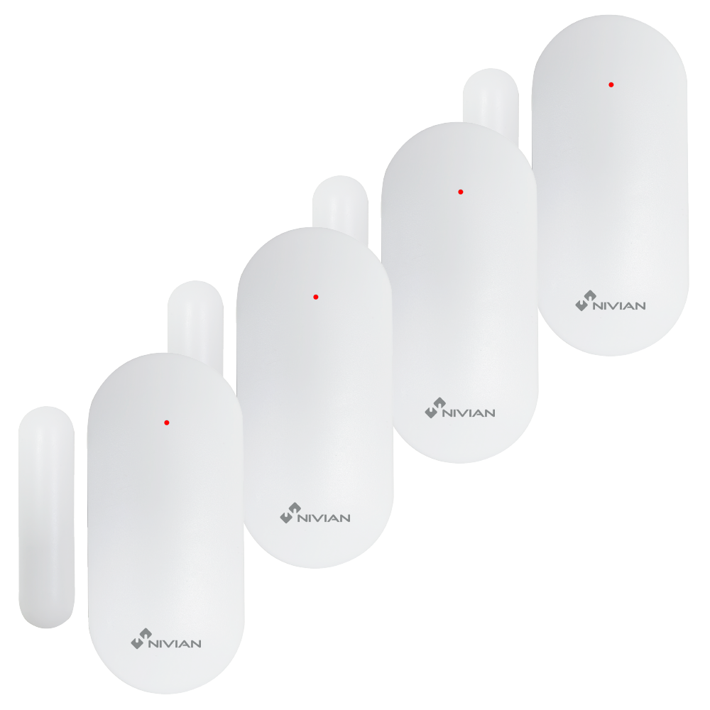 (4XNVS-MAG-SENSOR) Nivian Smart - Contacto magnético para puertas y ventanas - Instalación con adhesivo de doble cara - Indicador LED - Inalámbrico 433MHz - Compatible con panel de alarma Nivian Smart