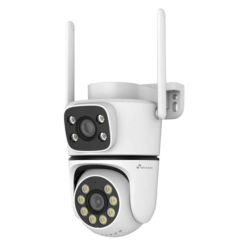 (NVS-IPC-0S6-DUAL) Caméra intelligente Nivian 2K / 3MP - Wi-Fi Dual 2.4 et 5 GHz | Extérieur IP65 - IR portée jusqu'à 10 m  - Contrôle Pan Tilt motorisé / Autotracking - Enregistrement sur carte microSD ou sur le cloud - Compatible TUYA Smart / Google / Alexa