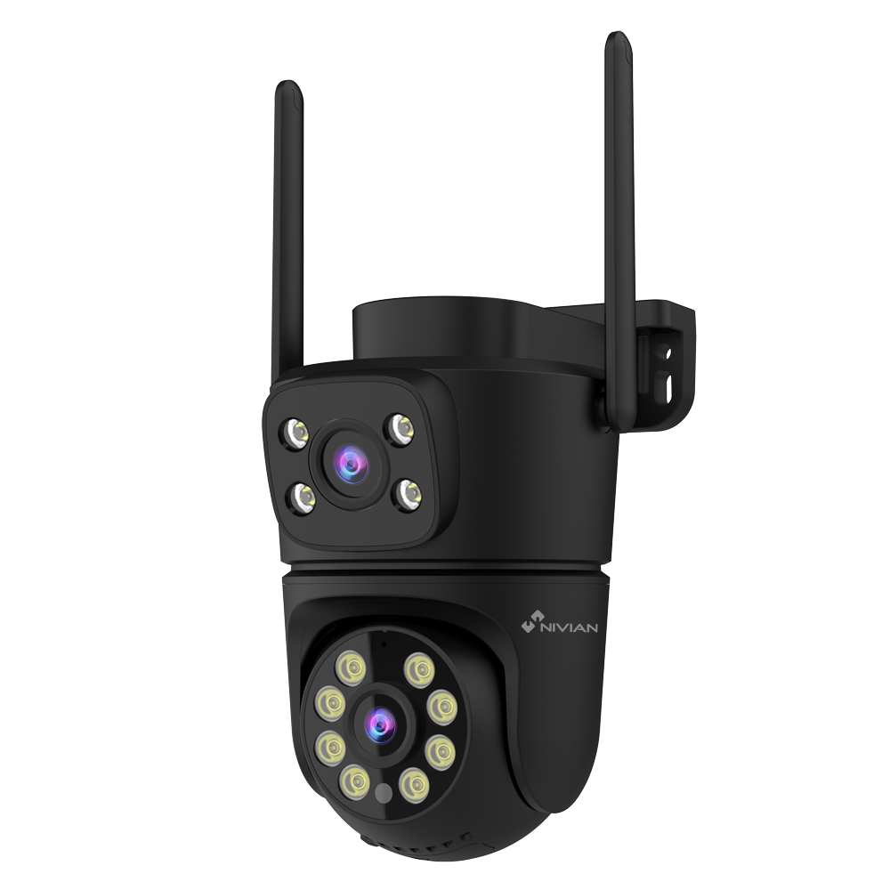 (NVS-IPC-0S6B-DUAL) Caméra intelligente Nivian 2K / 3MP - Wi-Fi Dual 2.4 et 5 GHz | Extérieur IP65 - IR portée jusqu'à 10 m  - Contrôle Pan Tilt motorisé / Autotracking - Enregistrement sur carte microSD ou sur le cloud - Compatible TUYA Smart / Google / Alexa