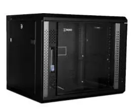 (TX10645) Coffret mural 19" 6U P450 noir, avec porte avant verre et panneau arrière, monté