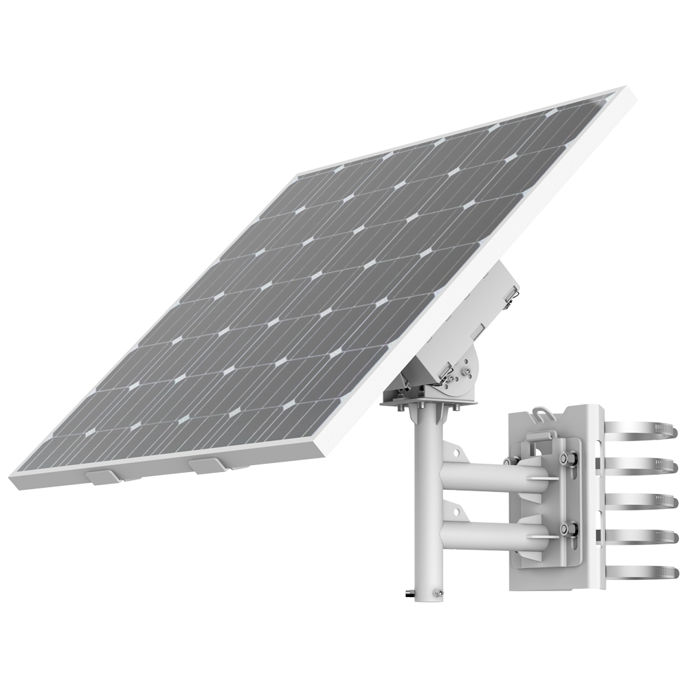 (DS-2XS6K01-C36S80) Système d'alimentation autonome pour vidéosurveillance - Panneau solaire de 80W - Batterie au lithium 360 Wh (90 Wh chacune) - Support pour fixation sur poteau - RS-485 pour la communication - IP66, résistant au vent