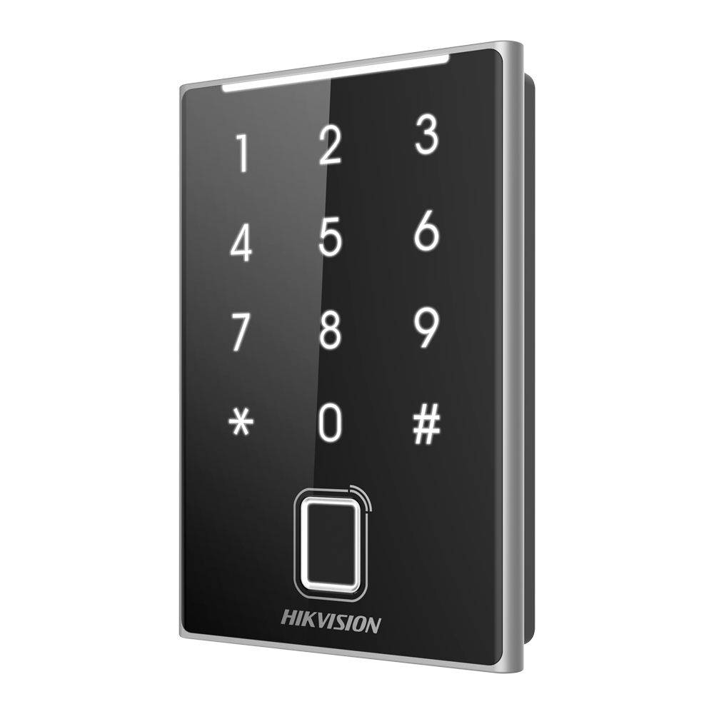 (DS-K1109DKFB) Lecteur d'accès - Accès par empreinte digitale, carte MF DESFire et code PIN - Indicateur LED et sonore - Wiegand 26/34 | RS485 - Compatible avec les contrôleurs Hikvision - Apte pour extérieur IP65