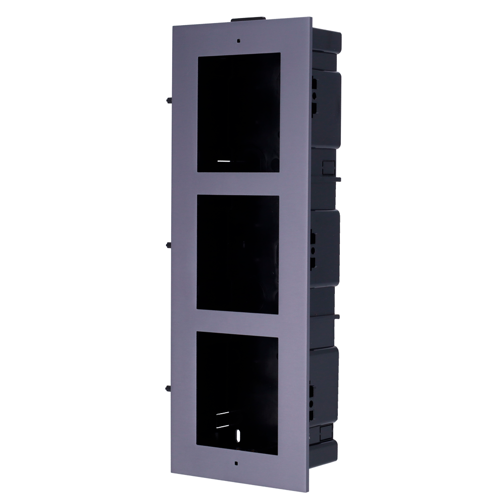 (DS-KD-ACF3/Plastic) Panneau frontal et boîtier encastré - Pour jusqu´à 3 modules - Spécifique pour les portiers vidéo Hikvision - Compatible avec les modules Hikvision - Boîte en plastique - Panneau fabriqué en aluminium qualité aviation