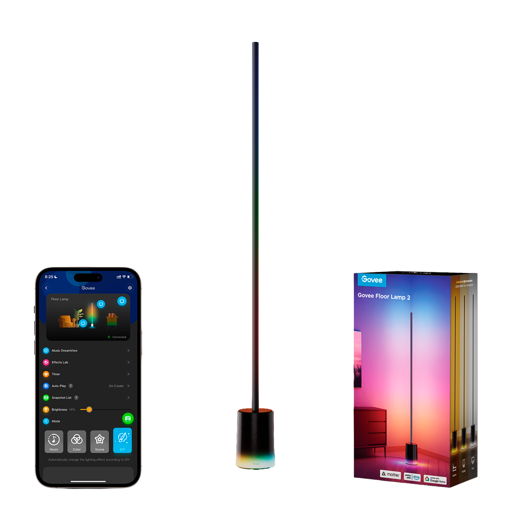 (GV-FLOOR-H607C-152CM) Lampadaire Govee  - Wi-Fi 2.4 GHz + Bluetooth  - Couleur segmentée + blanc chaud/froid - Intensité 1725 lumens - Matter / Homekit / Alexa / Google Home - Pour intérieur