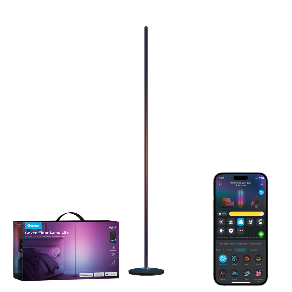(GV-FLOOR-H8076-136CM) Lampadaire Govee  - Wi-Fi 2.4 GHz + Bluetooth  - Couleur RVB + Blanc chaud / froid - Intensité 1000 lumens - Matter / Homekit / Alexa / Google Home - Pour intérieur