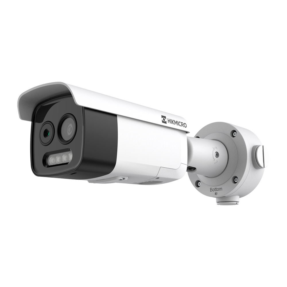 (HM-TD2618-10/G0/T1A) Caméra thermique Dual IP Hikvision Gamme PRO - Capteur thermique 160x120 VOx | Objectif 9.7mm - Capteur optique 1/2.7” 5Mpx | Objectif 12.4mm - Sensibilité thermique ≤25mK (25°C, F1.0) - Détection et alarme incendie préventive - Plage de mesure temp -20~150ºC / ±8ºC