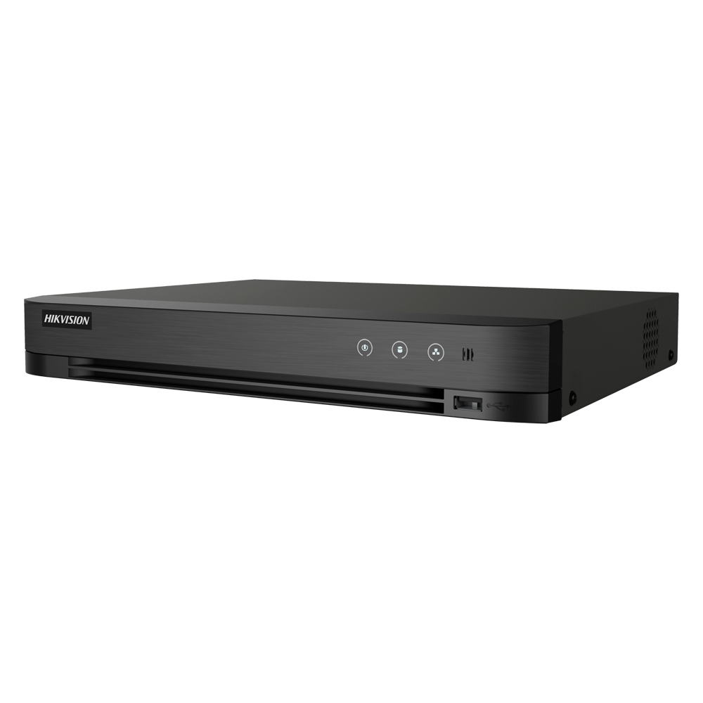 (iDS-7204HUHI-M1/X/4A+4/1ALM) Hikvision DVR 5n1 Gamme PRO - 4 CH HDTVI / HDCVI / AHD / CVBS - Jusqu'à 8 canaux IP - Résolution d'entrée maximale 8Mpx - AcuSense (4 Ch) | Reconnaissance des visages (2Ch) | 1 HDD - MD 2.0 sur tous les canaux : Audio : Alarmes