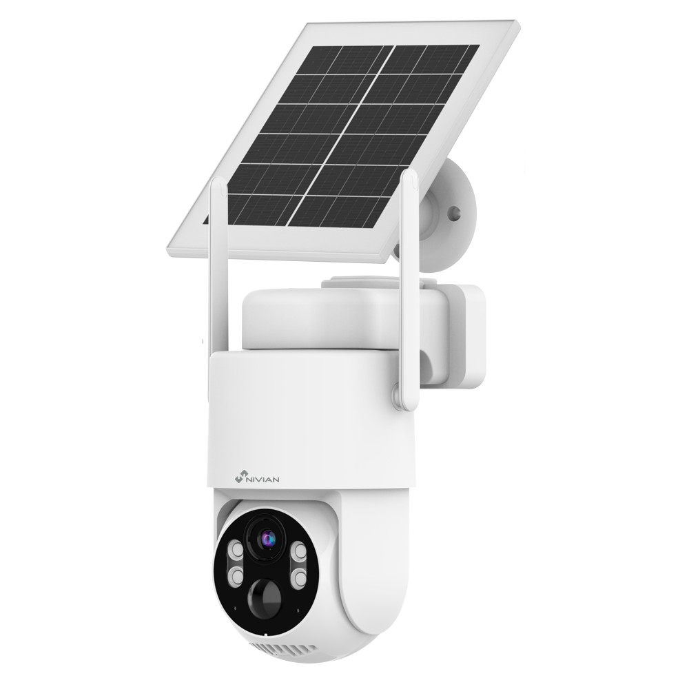 (NVS-IPC-09S-4G3Y-BATSOLAR) Nivian Smart Caméra PT motorisée  3MP 2K - Connexion 4G incluse par 3 années - Convient pour une utilisation en extérieur | IR jusqu'à 8 m - Batterie 7800mAh / PIR / Détection de personnes - Enregistrement sur carte MicroSD  - Compatible TUYA Smart / Google / Alexa