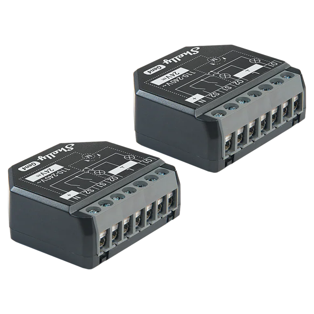 (SH-2PM-GEN4-2PC) Shelly 2PM Gen4 - WiFi 2.4 GHz / Bluetooth / Zigbee -  Interruptor inteligente  - Soporta 110-240 V / 24V - Controlador de persianas - Compatible con Alexa y Google