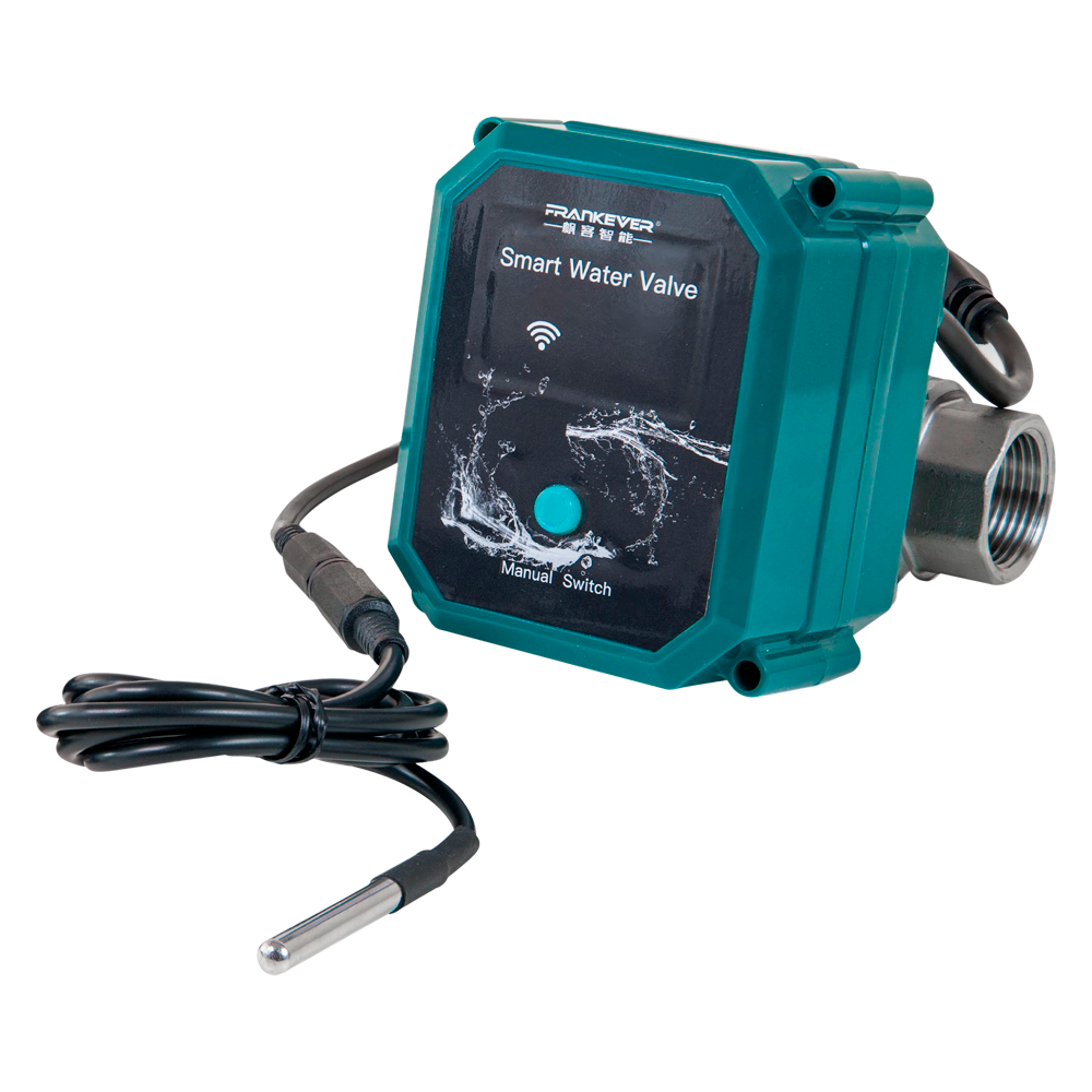 (SH-FE-SMART-WATERV-DN15) FrankEver Smart water valve DN15 - WiFi 2.4 GHz / Bluetooth  - Valvula de agua inteligente - Tamaño válvula DN15 (≈ 1/2″) - Sensor de temperatura - Compatible con Alexa y Google