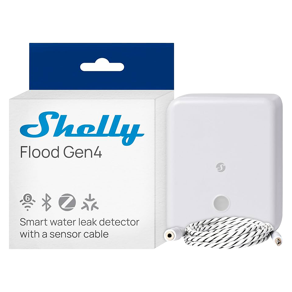 (SH-FLOOD-GEN4) Shelly Flood Gen4 - WiFi 2.4 GHz / Bluettoh / Zigbee / Matter - Sensor de inundación - Pilas 4X AA - Apto para domótica de viviendas  - Compatible con Alexa y Google