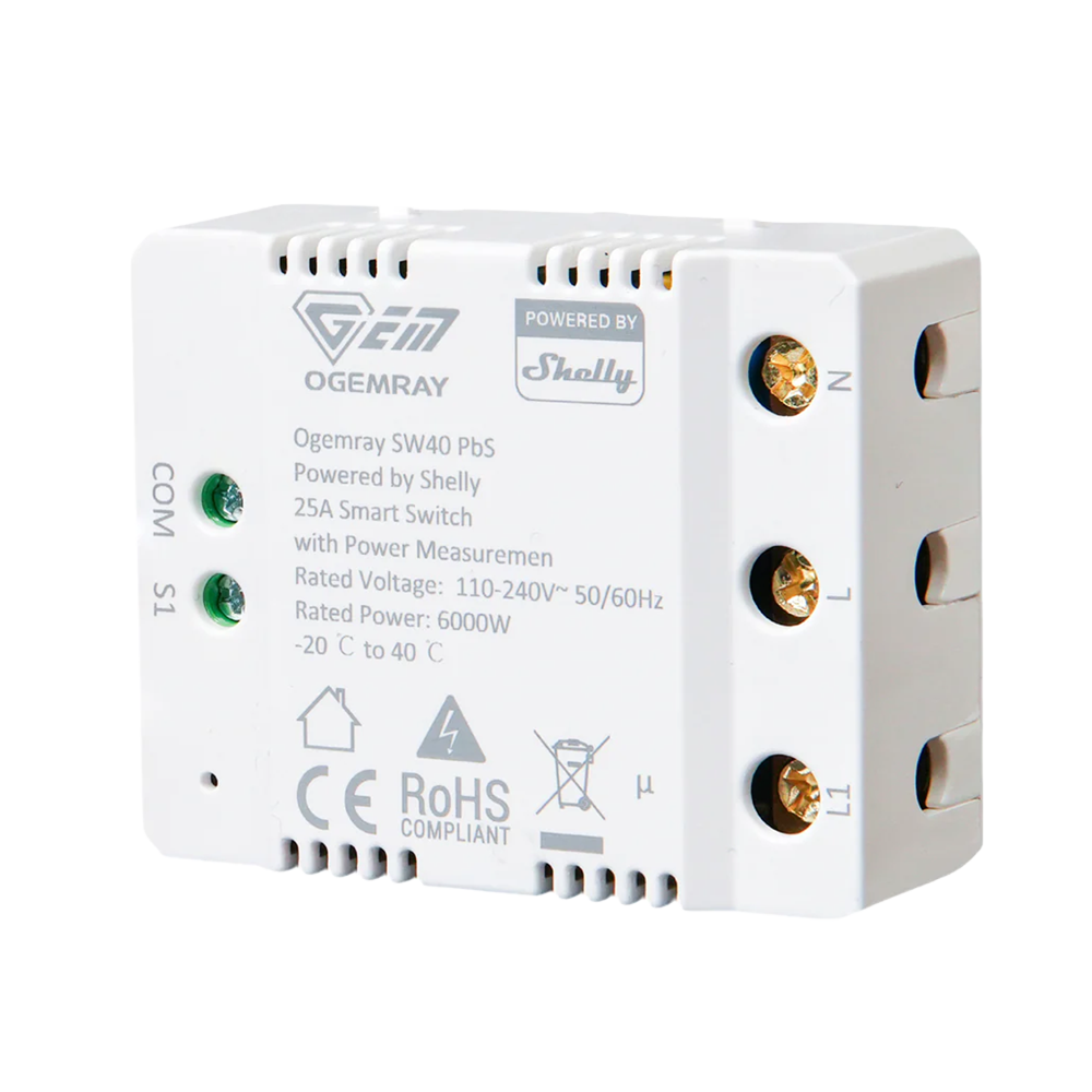 (SH-OG-SMART-RELAY-25A) Ogemray Smart Relay 25A - WiFi 2.4 GHz / Bluetooth  - Relé Inteligente - Medidor de consumo - 1 salida hasta 25A / 6000W - Compatible con Alexa y Google