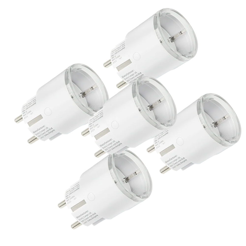 (SH-PLUG-S-MTR-GEN3-W-5PC) Shelly Plug S MTR Gen3 (White) - WiFi 2.4 GHz IEEE802.11 b/g/n / Bluetooth - Medidor de consumo - Soporta 220 - 230 V - Apto para domótica de viviendas  - Compatible con Alexa, Google y Apple