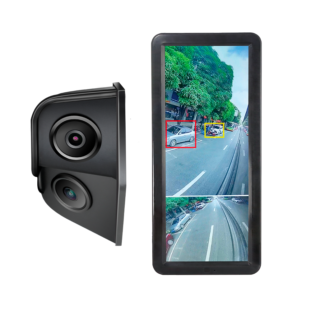 (STK-MIRROR-LEFT) Kit de rétrovision gauche - Caméra de recul et d'angle mort - Détection para IA des piétons et motos - Enregistrement sur moniteur - Écran IPS avec BLC et luminosité automatique
