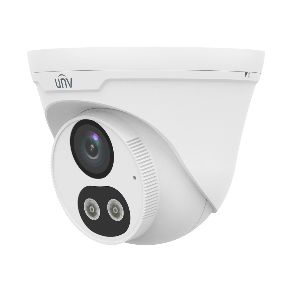 (UV-IPC3616LE-ADF28K-DL) Cámara Turret IP Uniview - Gama Easy - 4 MP | Lente 2.8 mm | microSD 512 GB - Luz blanca 30 m | IR 30 m | WDR 120 dB - SIP Lite | UMD - PoE | IP67 - Micrófono