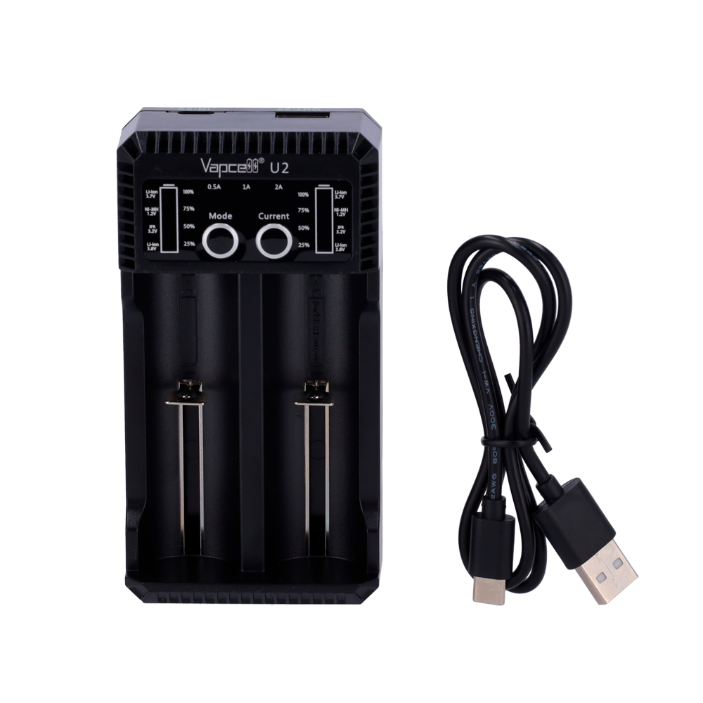 (CHARGER-U2) Cargador universal para pilas - Pilas Li-Ion, Ni-Mh, Ni-Cd - Detección automática de carga - Protección contra sobrecarga y descarga - LED indicador de estado de carga - Carga rápida USB-C