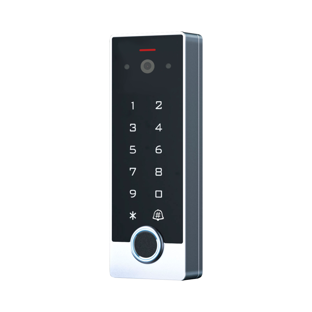 (NVS-VIDEOINTERCOM-ACCESS-W-APP) Contrôle d'accès autonome avec visiophone - Accès via empreinte digitale, carte EM, PIN et APP - Sortie relais et bouton poussoir - Wiegand 26 et WiFi | Contôle de temps - App Tuya Smart pour la gestion et les ouvertures à distance - Apte pour extérieur IP66