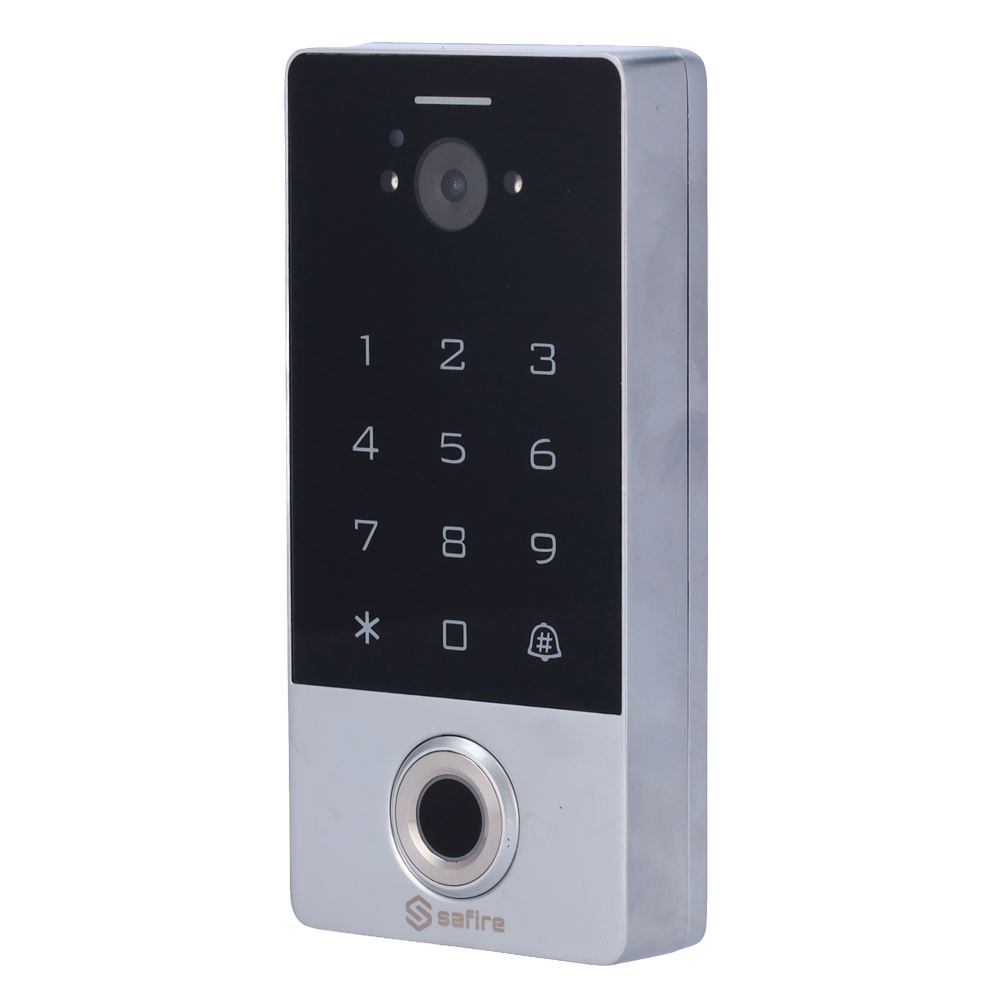 (SF-AC126-F-WIFI) Contrôle d'accès autonome avec visiophone - Accès via empreinte digitale, carte EM, PIN et APP - Sortie relais et bouton poussoir - Wiegand 26 et WiFi | Contôle de temps - App Tuya Smart pour la gestion et les ouvertures à distance - Apte pour extérieur IP66