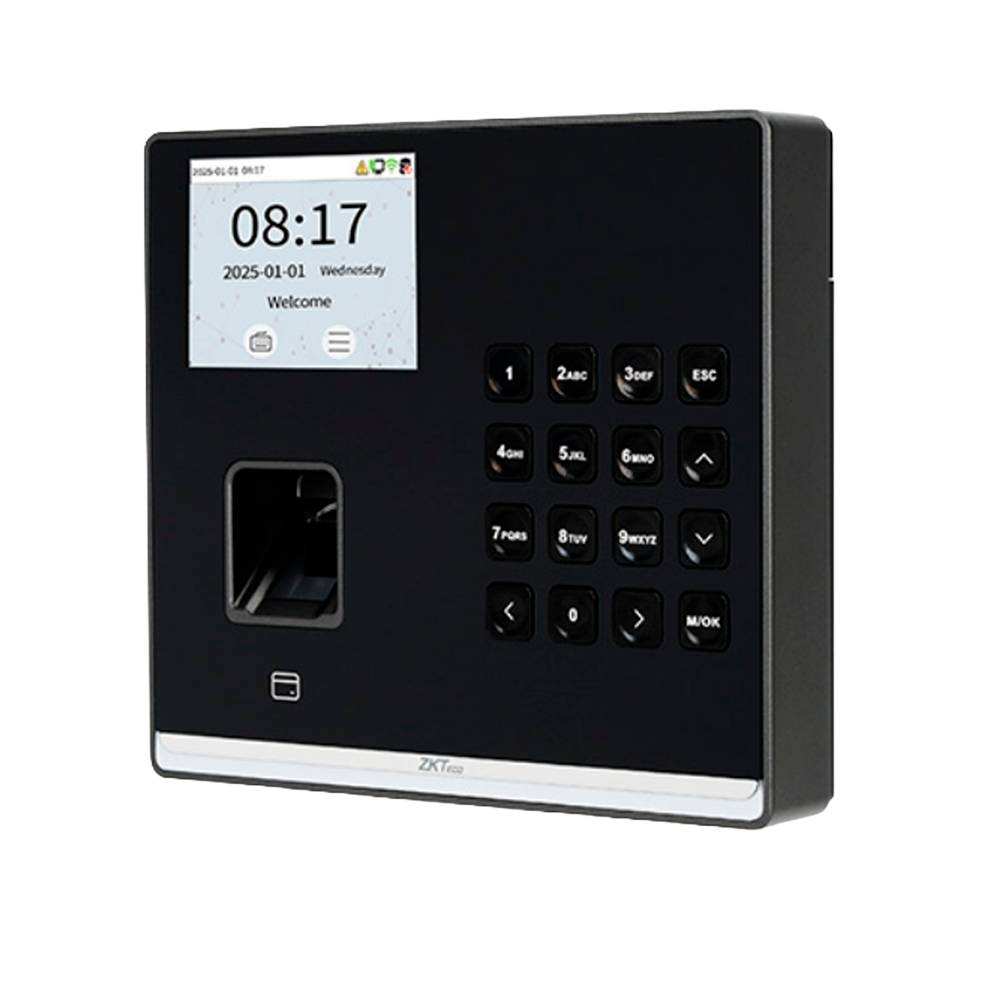 (ZK-TA-SENSE-FP-M2-1-W) Contrôle de présence et d'accès simple - Empreinte digitale, carte EM et PIN - 3.000 empreintes | 150.000 registres - 2.8" TFT, TCP/IP, WiFi, USB et relais - Présence du logiciel: ZKBioTime 8