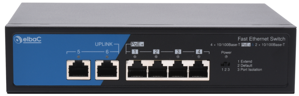 (S40412-01-B0) SWITCH 60W- 4×100Mb/POE+ & 2×100Mb Boite 1 PC Elbac