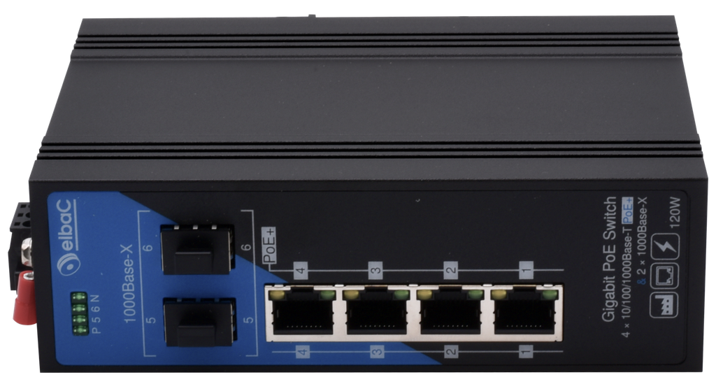 (S43422-02-B0) SWITCH INDUS 120W - 4×1000Mbps/POE+ & 2×SFP 1Gbps Boite 1 PC Elbac