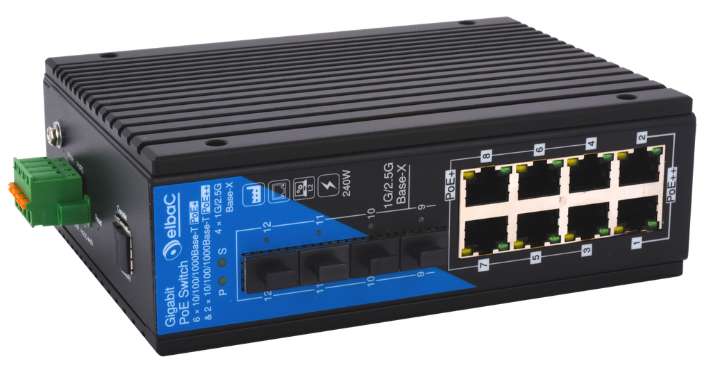 (S45834-02-B0) SWITCH INDUS 240W L2+ 2×1Gb/POE++ & 6×1Gb/POE+ & 4×SFP 2.5Gb Boite 1 PC Elbac