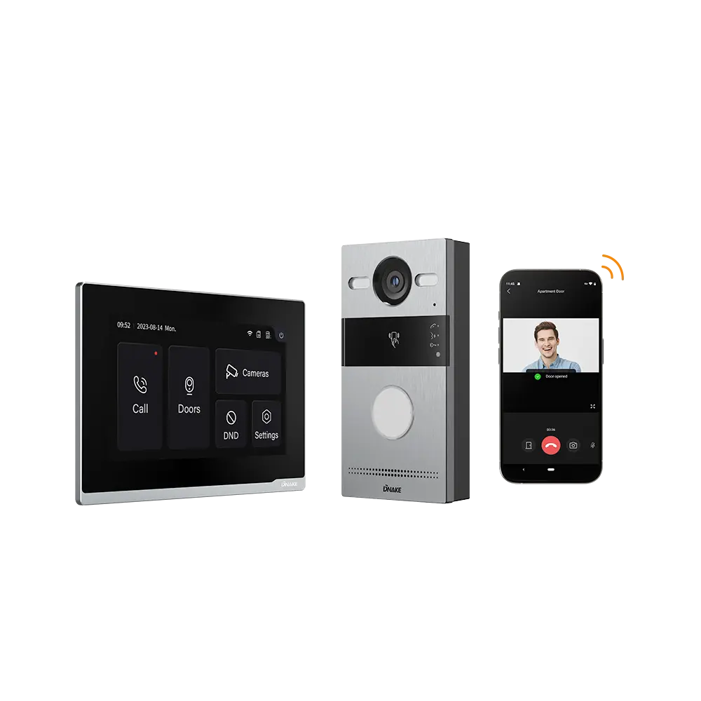 [TWK01] (TWK01) 2-wire IP Intercom Kit
S212-2 + E217W-2 + Smart Life APP
1. Plug & Play
2. Quick Start Wizard
3. Wi-Fi&TF Card
4. One-touch calling
5. Remote unlocking
6. CCTV integration
7. The power supply can supply 3 indoor monitors