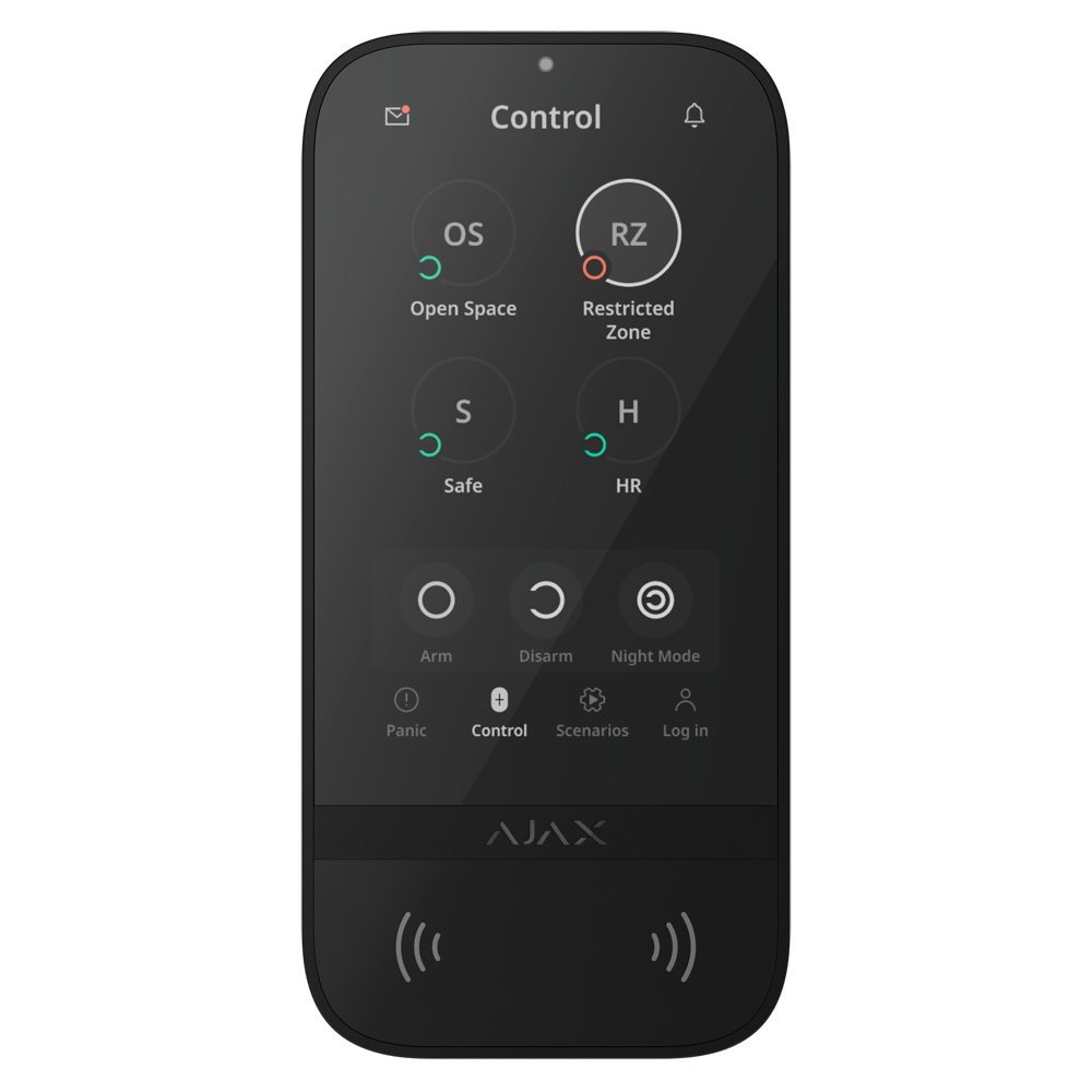 [AJ-KEYPADTOUCHSCREEN-G3-B] (AJ-KEYPADTOUCHSCREEN-G3-B) Clavier à écran tactile avec RFID - Grade 3 - Sans fil 868 MHz Superior Jeweller - Armement/désarmement complet ou groupé - Contrôle des scénarios d'automatisation - Authentification: codes, lecteur RFID ou Bluetooth - Notifications visuelles et sonores