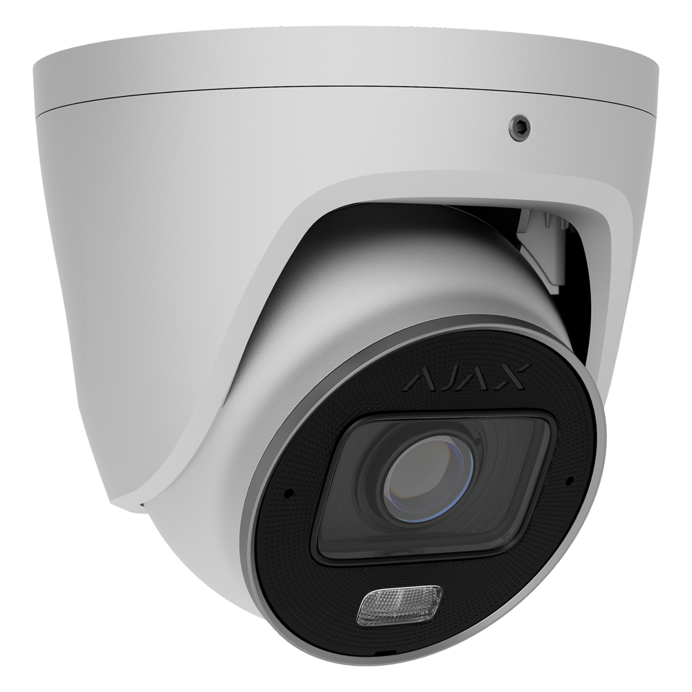(AJ-TURRETCAM-8-HLVF-W) Cámara IP Turret 8 Megapíxel Ajax - 1/2.8" Progressive Scan CMOS - Lente varifocal motorizada 2.8~12 mm - IR 60 m | Luz blanca 40 m |  PoE 802.3at/af - 120 dB TrueWDR | Detección de movimiento | IA -  MicroSD hasta 256GB | Color Blanco