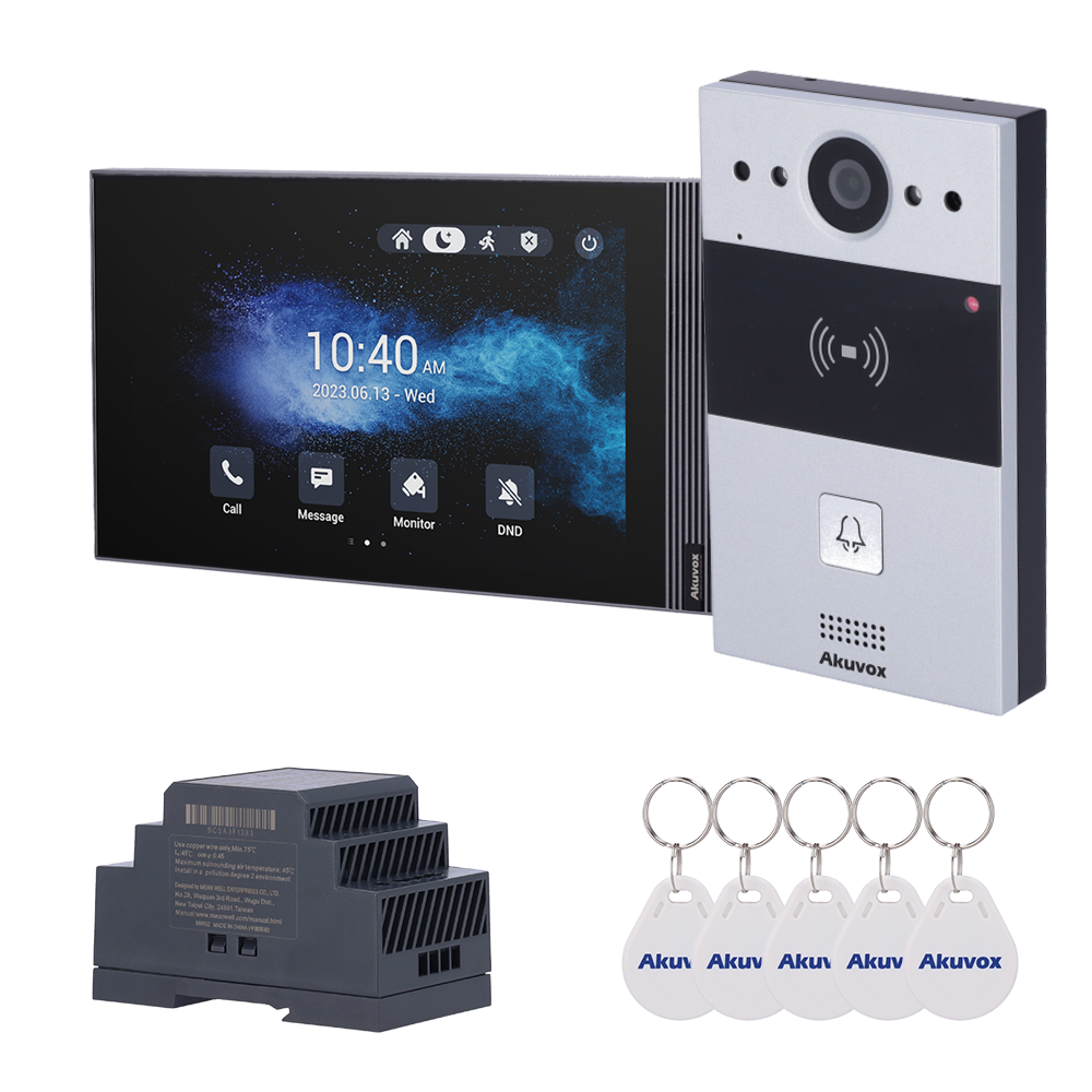 (AK-KIT203) Kit de videoportero Linux - 2 hilos &amp; WiFi | Placa y monitor IPS - Audio bidireccional Crystal Clear - Lector EM/MF y NFC - 1 salida de relé | Antivandálico - Conexión a través de Cloud