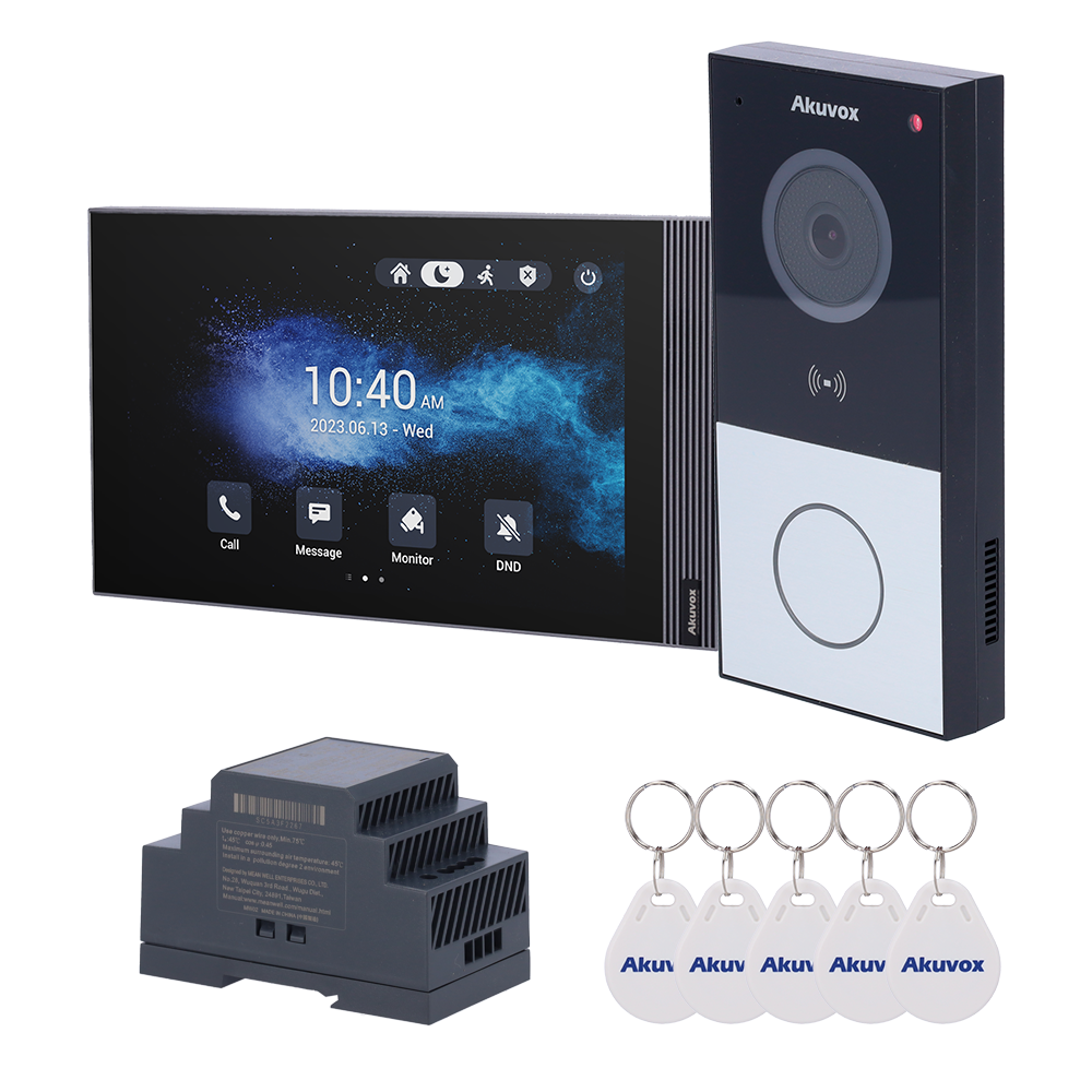 (AK-KIT204) Kit de videoportero Linux - 2 hilos &amp; WiFi | Placa y monitor IPS - Audio bidireccional Crystal Clear - Lector MF, NFC y Bluetooth - 1 salida de relé - Conexión a través de Cloud