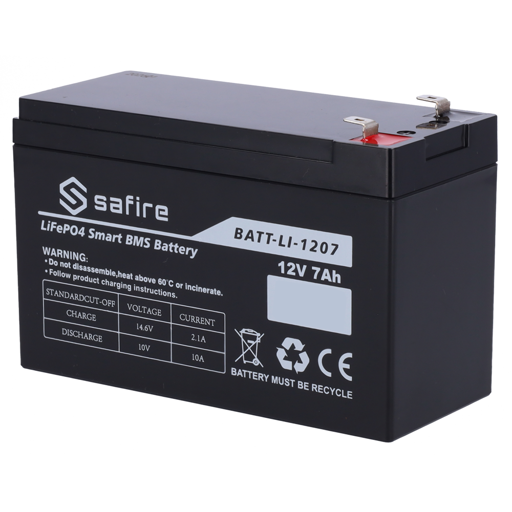 (BATT-LI-1207) Batterie rechargeable - Lithium LiFePO4 - Tension 12V - Capacité 7Ah - 3000 cycles - 151 (L) x 97 (H) x 65 (Pr) mm / 0.8Kg
