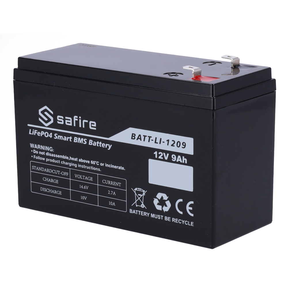 (BATT-LI-1209) Batterie rechargeable - Lithium LiFePO4 - Tension 12V - Capacité 9Ah - 3000 cycles - 151 (L) x 97 (H) x 65 (Pr) mm / 1.05Kg