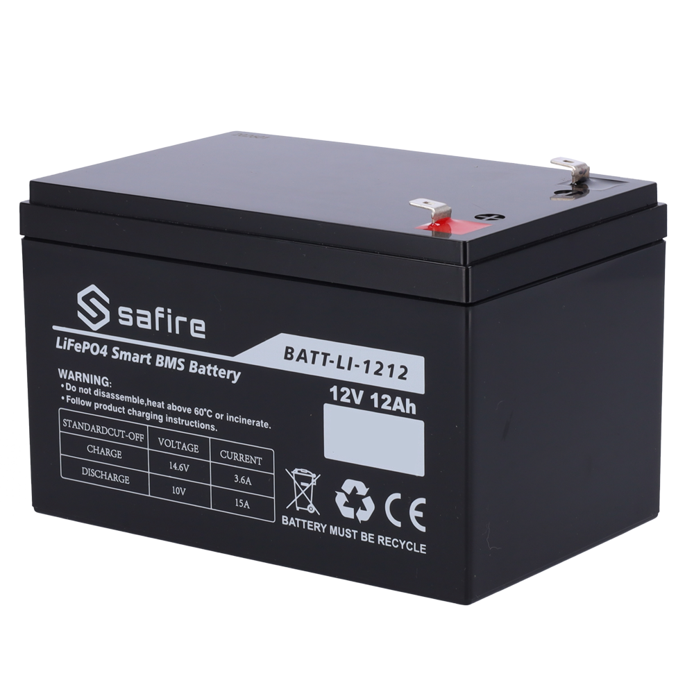 (BATT-LI-1212) Batterie rechargeable - Lithium LiFePO4 - Tension 12V - Capacité 12Ah - 3000 cycles - 151 (L) x 99 (H) x 99 (Pr) mm / 1.7Kg