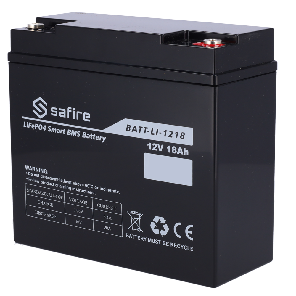 (BATT-LI-1218) Batterie rechargeable - Lithium LiFePO4 - Tension 12V - Capacité 18Ah - 3000 cycles - 151 (L) x 99 (H) x 99 (Pr) mm / 2.09Kg