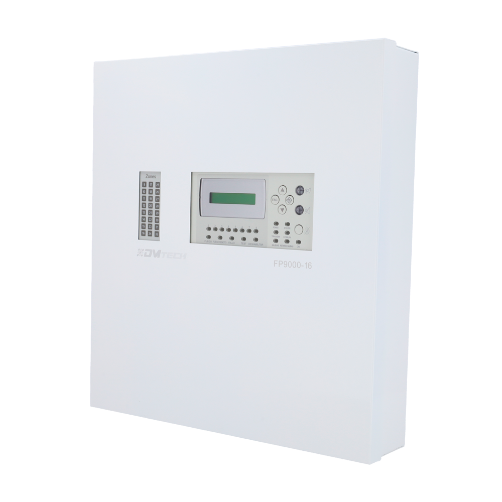 (DMT-FP9000-32) DMTECH - Centrale d'alarme incendie conventionnelle à 32 zones - 20 sorties configurables intégrées - Écran LCD 2x16 symboles + Clavier de commande