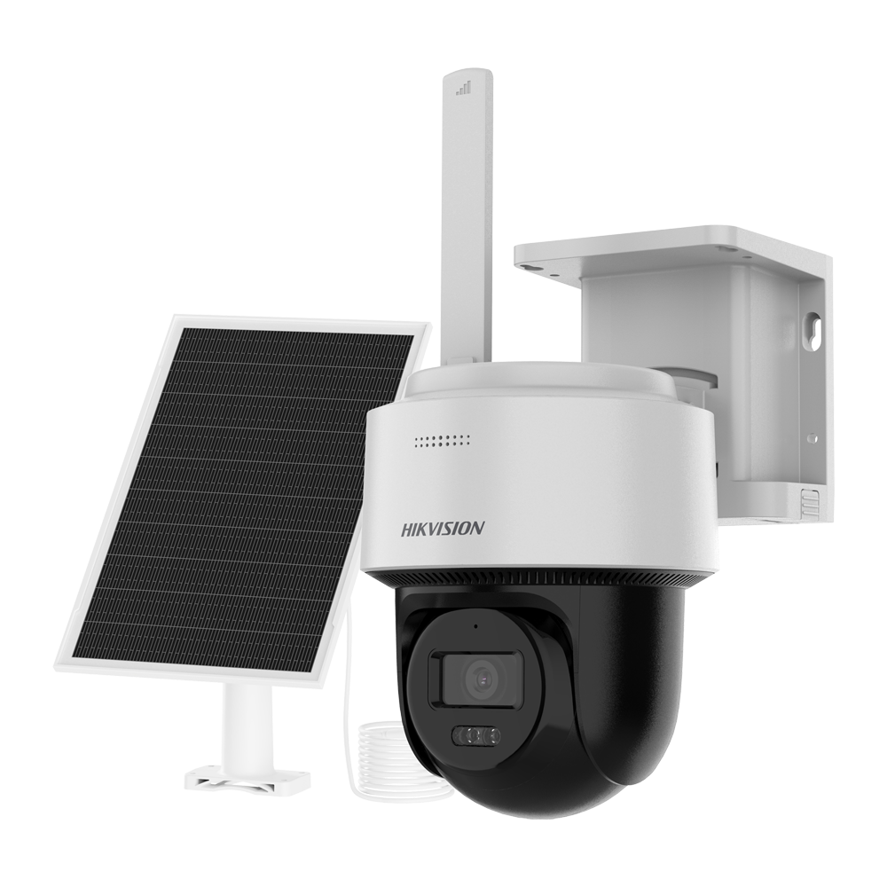(DS-2CFSP4/4G(2.8mm)) Caméra IP PTZ 4G avec panneau solaire VALUE - Résolution 4 Mpx (2560x1440) [%VAR%] - Objectif fixe 2.8 mm | Éclairage hybride 30 m  - 1 panneau photovoltaïque pour utilisation autonome 8 W - Batteries au lithium 9000 mAh | Mode AOV - MicroSD IP66 | Détection de mouvement 2.0