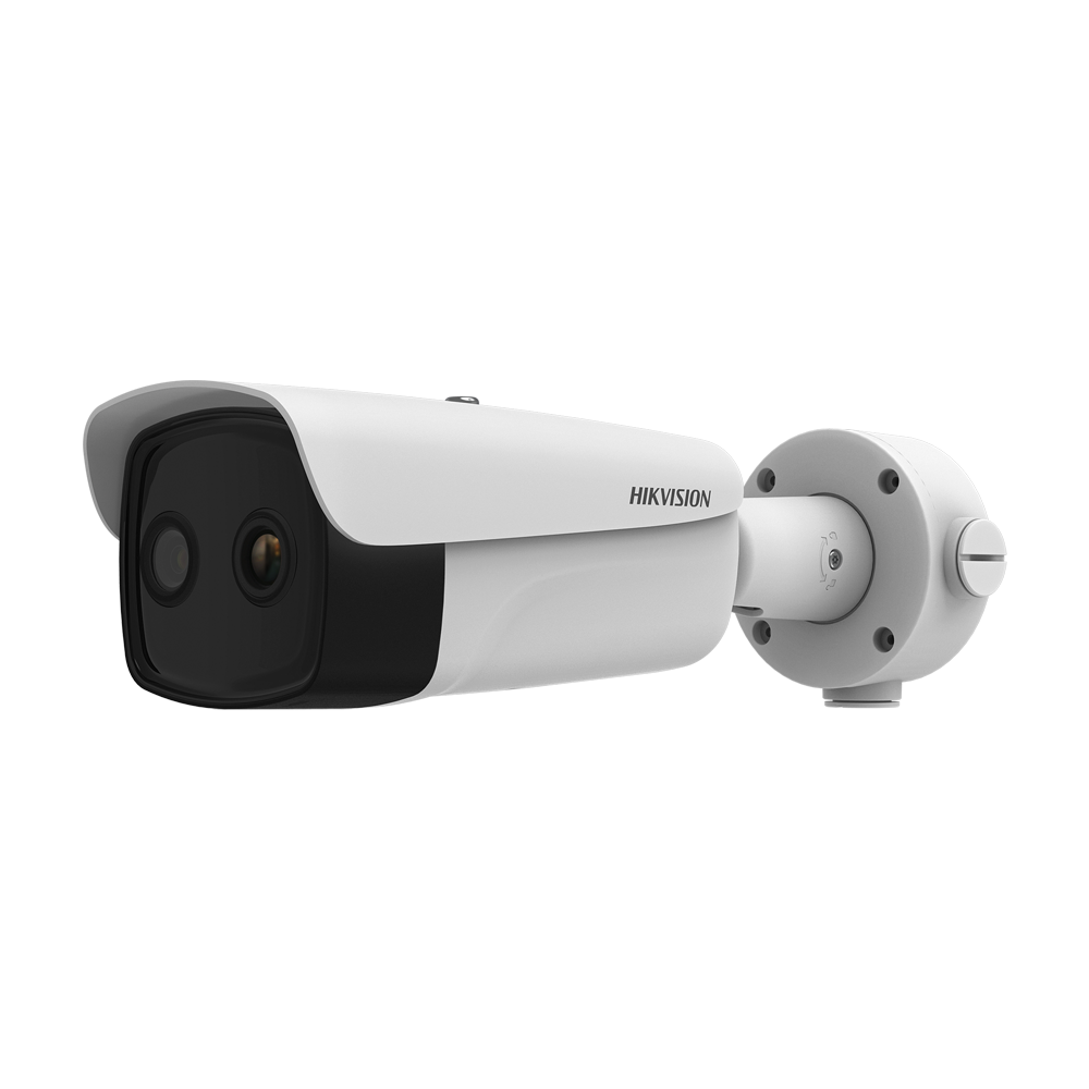 (DS-2TD2637T-10/QY) Caméra thermique Dual IP Hikvision Gamme SOLUTIONS - Capteur thermique 384x288 VOx | Objectif 9.7 mm - Capteur optique 1/2.7” 4 Mpx | Objectif 4 mm - Sensibilité thermique ≤ 35mK - Plage de mesure de température -20~550ºC / ±2ºC| PoE - IP67 | IK10 | Anticorrosion | IR 40m | MicroSD