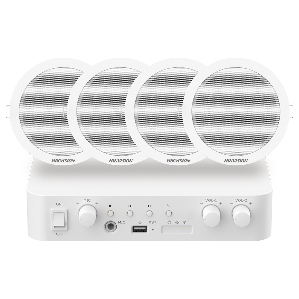 (DS-QAE1KA80206-4) Kit de audio - Amplificateur 80 W - 4 x Haut-parleurs de plafond - Puissance (8 Ω): 6 W