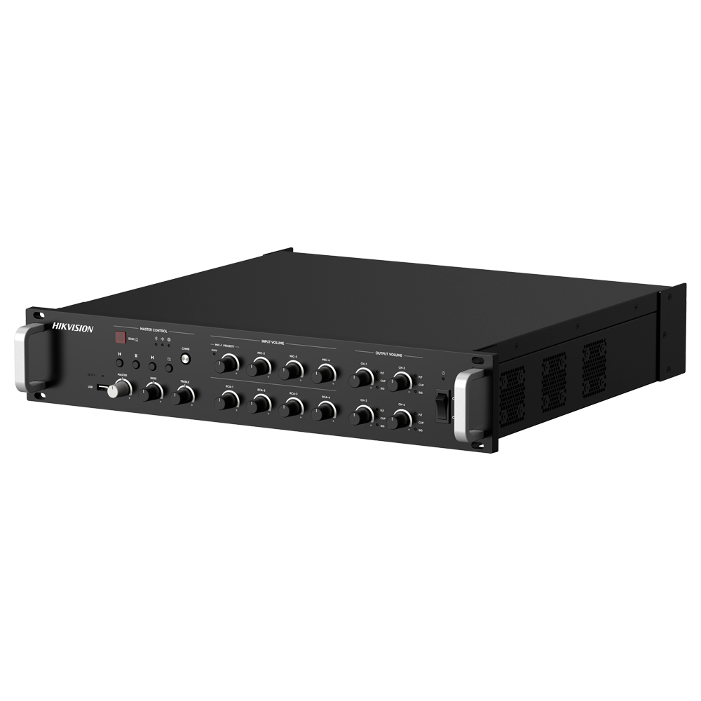 (DS-QAZ1A1000G1-VB4) Amplificateur réseau - Fonctions de mixage de base - Amplificateur 100 V - Lecteur USB / BT / MIC / RCA  - Puissance nominale 1000 W - Jusqu'à 4 zones