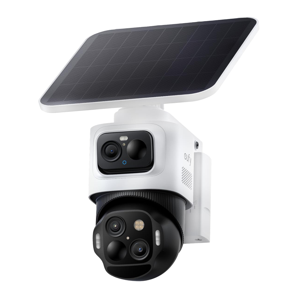 (EUFY-SOLOCAM-S4) Caméra Wi-Fi Eufy by Anker 4K à double objectif - Détection de personnes / véhicules / mouvements - Mémoire intégrée 8GB | Panneau solaire intégré - Vision nocturne couleur avec LED / Sirène - Autonomie illimitée - Adapté pour extérieur IP67